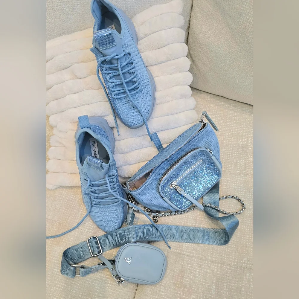 Steve Madden Bmaxima Multi Crystals Cross Body Sling Bag + Shoes Bundle 9 (Blue)